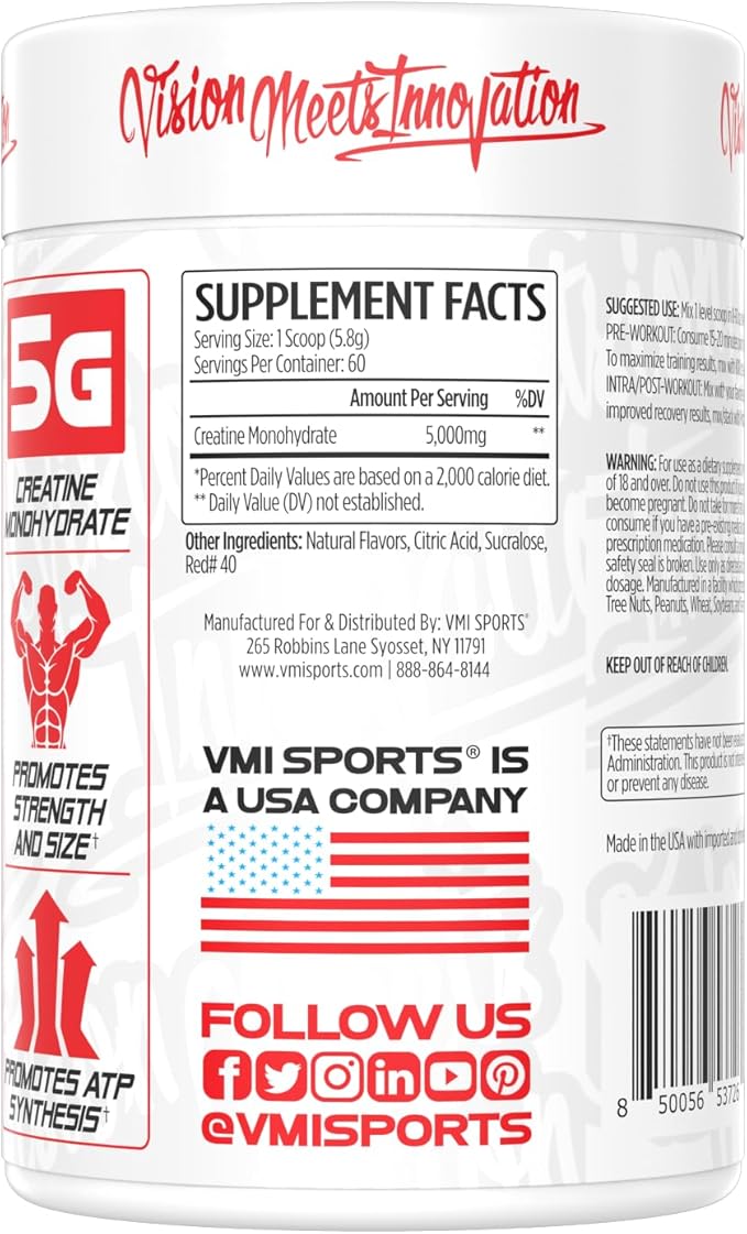 VMI Sports Creatine Monohydrate Powder Muscle Mass – Strength – Size – Power | 5 Grams per Serving (60 Servings Gummy Bear)