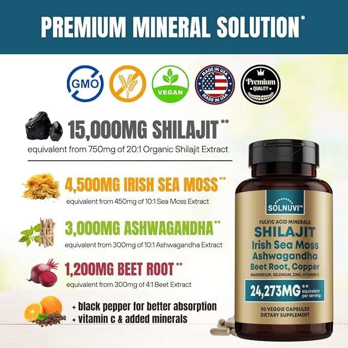 Cognitive Wellness Bundle - Resveratrol Complex &amp Shilajit Fulvic Acid Minerals - Sea Moss Ashwagandha Clinically Tested Cognigrape Red Grape Extract - Non-GMO Gluten-free Vegan Supplement