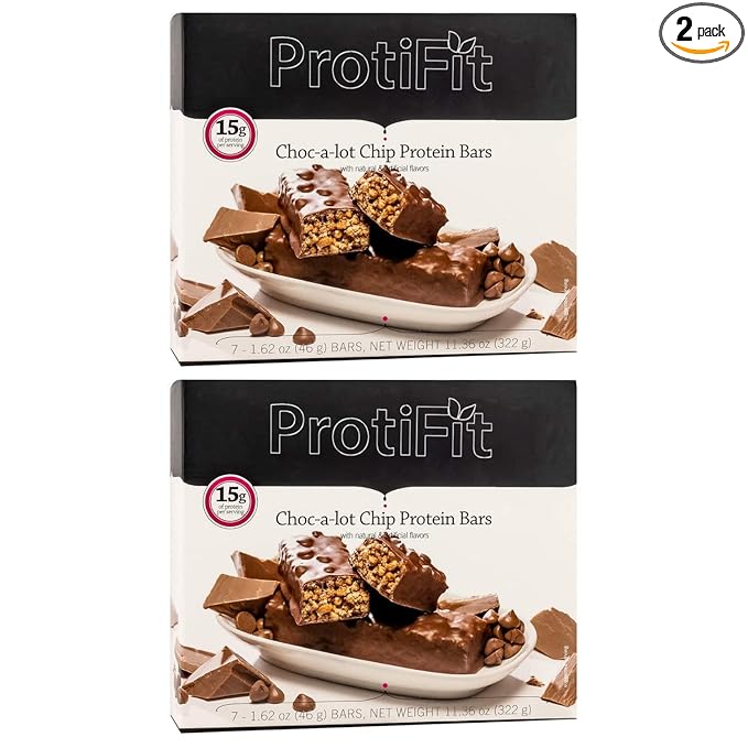 PROTIFIT - Low Calorie Choc-A-Lot Chip Protein Bar 2 Pack High Protein 15g Protein Low Carb Low Sugar Ideal Protein Compatible 7 Servings Per Box (2 Pack)