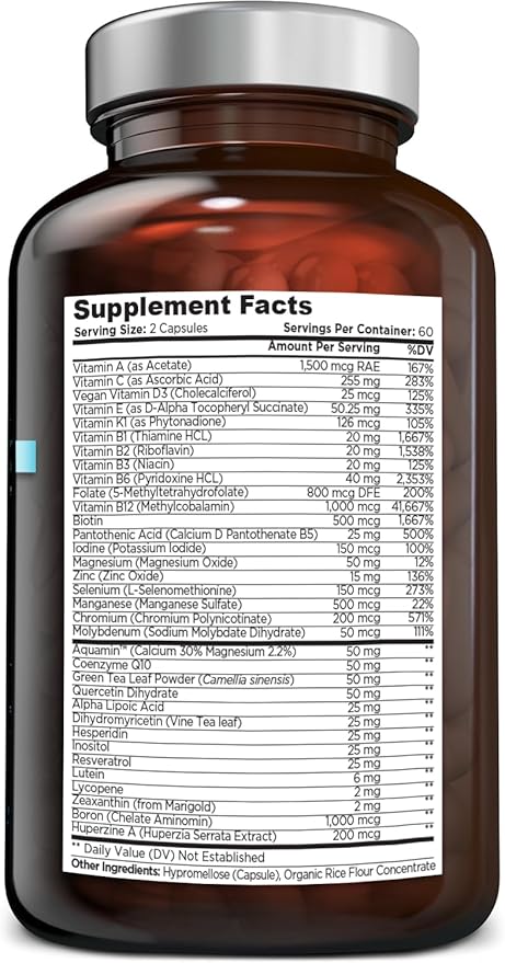 OmniBiotics Ultimate Daily Multivitamin for Women &amp Men – 34 Essential Ingredients Including Vitamin A C D E B6 B12 Biotin Zinc – 120 Vegan Capsules