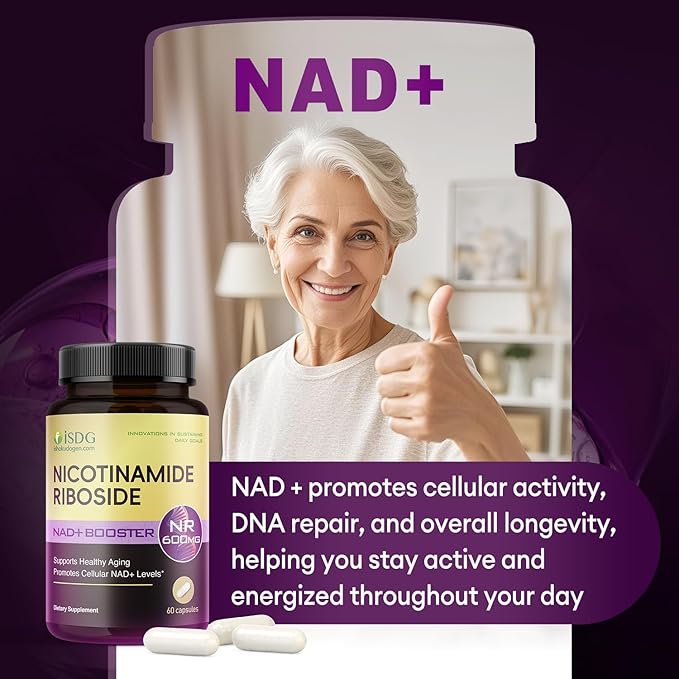 ISDG NAD+ Supplement with Nicotinamide Riboside 600 mg NR Black Pepper Extract - Supports Cellular Energy &amp Repair Vitality Healthy Aging | Max Absorption | 180 Count