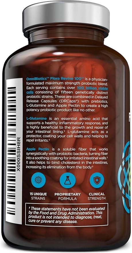 100 Billion Probiotics - 15-Strain Probiotic for Women &amp Men DRCaps Delayed Release Prebiotics L-Glutamine Apple Pectin Gut Lining Support Shelf Stable Non-GMO 60 Vegan Capsules for Adults