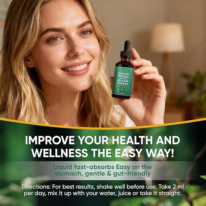 Soursop Bitterness Extract Soursop Bitters Liquid Drops Soursop Capsules with Sea Moss Moringa Turmeric Oil Black Seed Oil Oregano for Overall Health Joint Support (2)