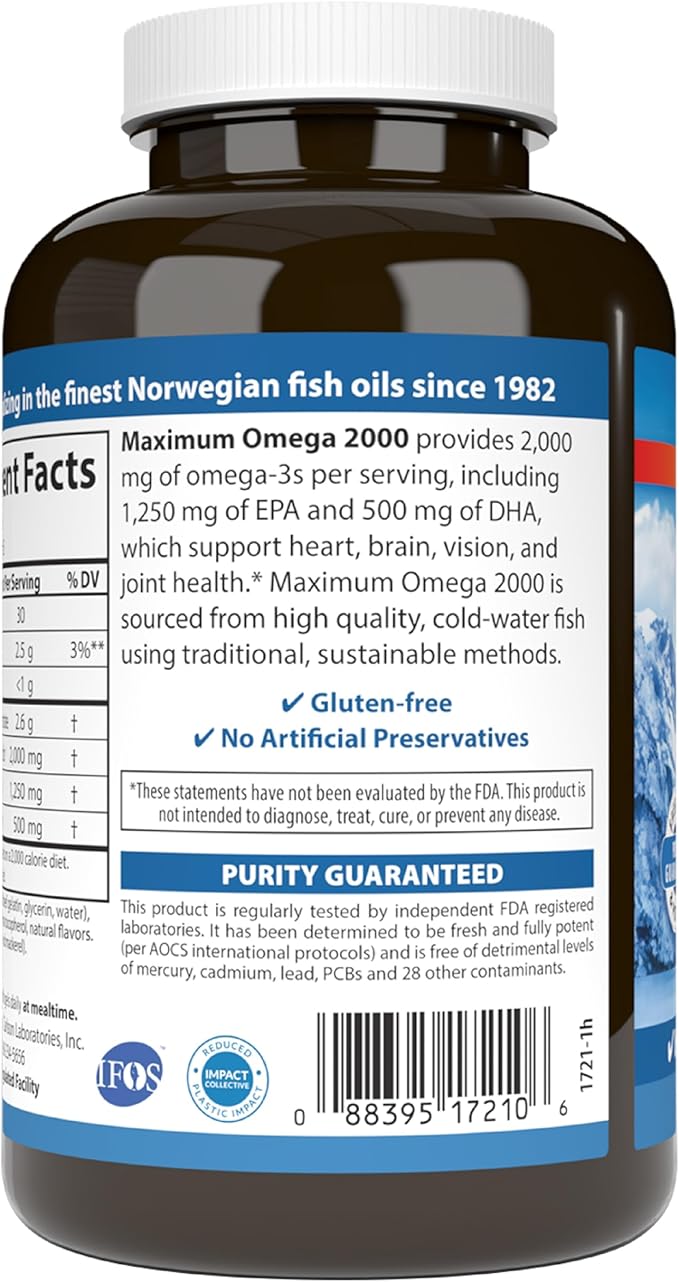 Carlson - Maximum Omega 2000 2000 mg Omega-3s Healthy Heart Brain Function &amp Vision Support Lemon 90 soft gels