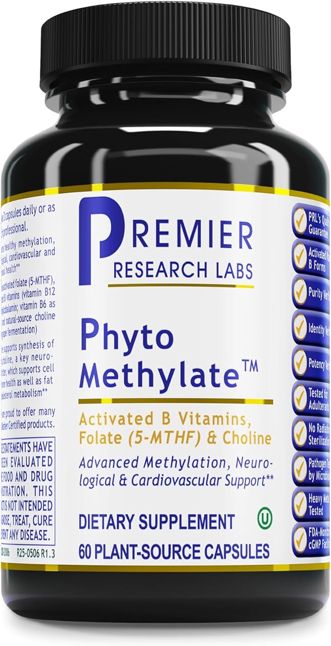 Premier Research Labs Phyto Methylate - B Vitamin Supplement - Supports Methylation Detox Brain &amp Heart Health - 5-MTHF &amp P5P - 60 Plant-Source Capsules
