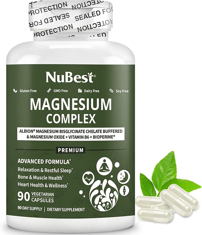 Magnesium Glycinate Chelate Complex with Albion Magnesium Bisglycinate Chelate Vitamin B6 &amp BioPerine for Bone Muscle Natural Sleep Nerve Function Brain Booster | Pack 2
