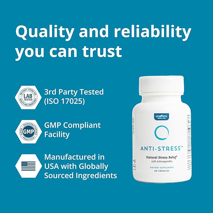 Univera Anti-Stress Stress Relief Supplement Ashwagandha GABA L-Theanine &amp Gotu Kola 60 Count Capsules