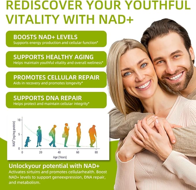 NAD+ Supplement 1000mg with Resveratrol &amp Quercetin - Nad Nicotinamide Adenine Dinucleotide Anti-Aging Formula - Cellular Energy Booster &amp Brain Health Support - NMN Alternative NAD Supplement