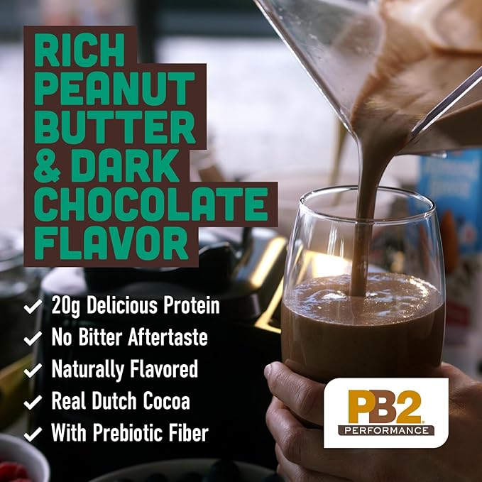 PB2 Performance Peanut Plant Based Vegan Protein Powder | 20g Complete Protein No Added Sugar Prebiotic Fiber | Dairy Free Certified Vegan Non-GMO and Gluten Free [Peanut with Dutch Cocoa 2lb]