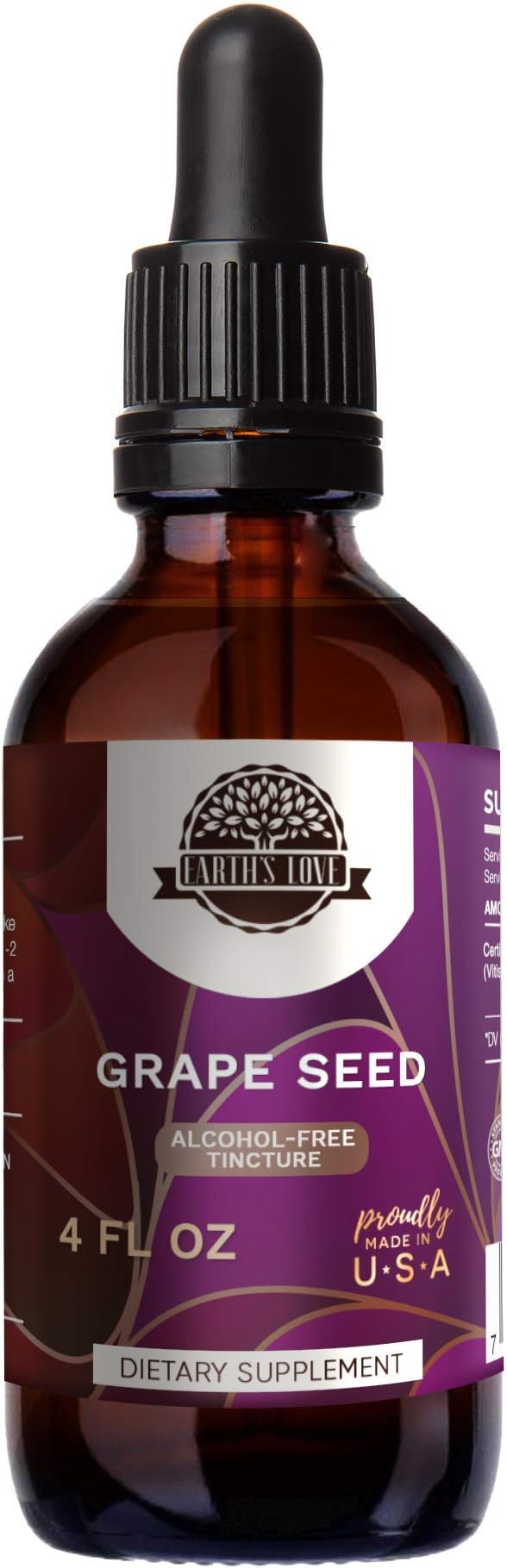 HerbEra Earth's Love - Grape Seed Alcohol-Free Herbal Extract Tincture Super-Concentrated Grape (Vitis Vinifera) Dried Seed (4 Fl Oz)
