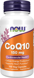 NOW Supplements CoQ10 150 mg Pharmaceutical Grade All-Trans Form produced by Fermentation 100 Veg Capsules