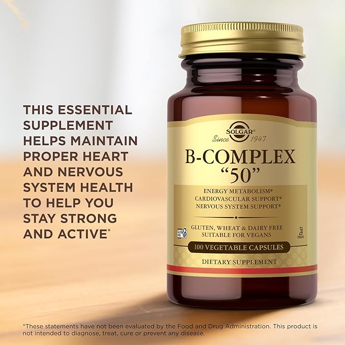 Solgar B-Complex “50” - 100 Vegetable Capsules Pack of 2 - Energy Metabolism &amp Nervous System Support - Non-GMO Vegan Gluten Free - 200 Total Servings
