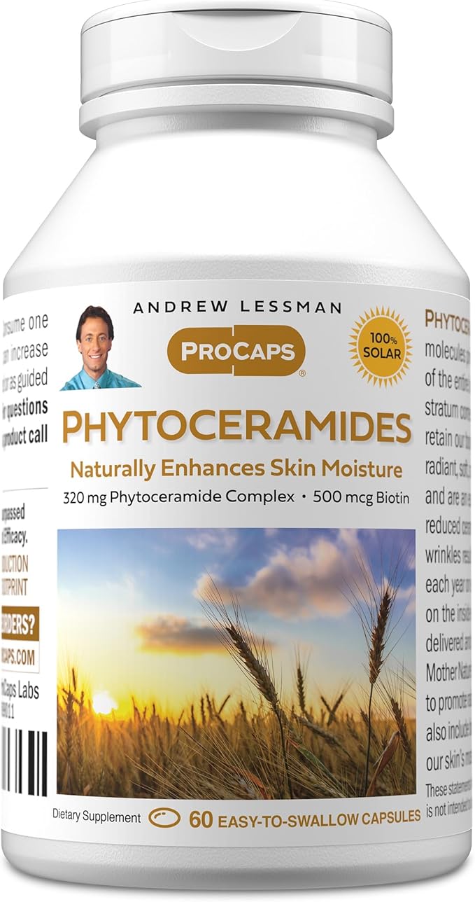 ANDREW LESSMAN Phytoceramides with Biotin 60 Softgels - Skin’s Vital Natural Internal Moisturizer. Naturally Enhances Soft Smooth Radiant Skin. No Additives. Small Easy to Swallow Softgels