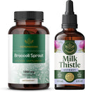 HERBAMAMA Broccoli Sprout and Milk Thistle Kit - Bundle of 1000 mg Broccoli Sprout Capsules &amp Milk Thistle Extract 4 fl oz - Vegan Non-GMO Sugar &amp Alcohol-Free - 2 Pack