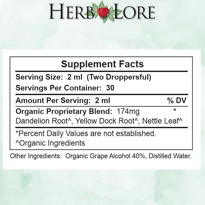 Herb Lore Organic Iron Tonic Tincture – Liquid Iron Drops for Women and Men – Non Constipating Easy on Stomach Plant Based Vegan &amp Alcohol Based (2 fl oz)