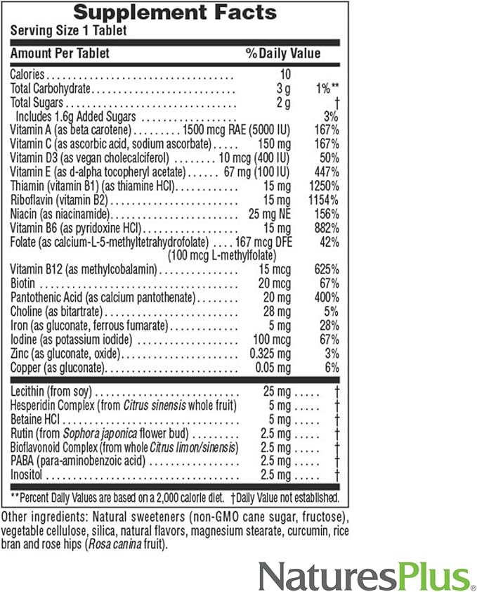 NaturesPlus Adult's Chewable Pineapple Flavor - 90 Tablets - Multivitamin &amp Mineral - Vegan Gluten Free - 90 Servings