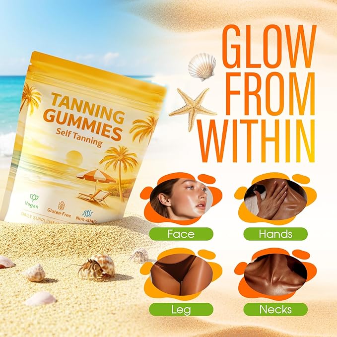 Tanning Gummies with Vitamin C &amp E Astaxanthin Beta Carotene for Natural Looking Glow Bronzing Non-GMO Vegan &amp Sugar Free - 60 Count (MangoS)