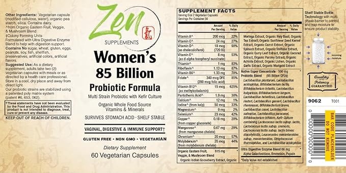 Zen Women's 85 Billion Probiotic Formula Advanced Blend Kefir Cultures 60 Capsules