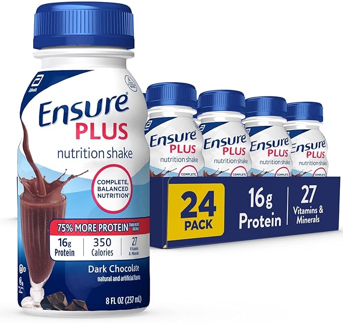 Ensure Plus Nutrition Shake 24 Count With 16 Grams of Protein Meal Replacement Shakes 8 Fl Oz &amp Original Dark Chocolate Nutrition Shake | Meal Replacement Shake | 24 Pack