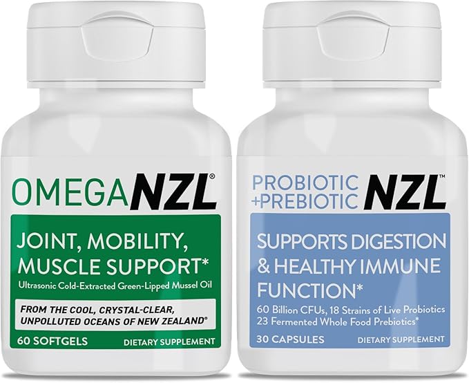 Omega-3 Natural Joint Relief Supplement Natural Muscle Support Green-Lipped Mussel Oil Joint Support No Fishy Aftertaste 60 Softgels Plus one Bottle of Probiotic+Prebiotic 30 Capsules