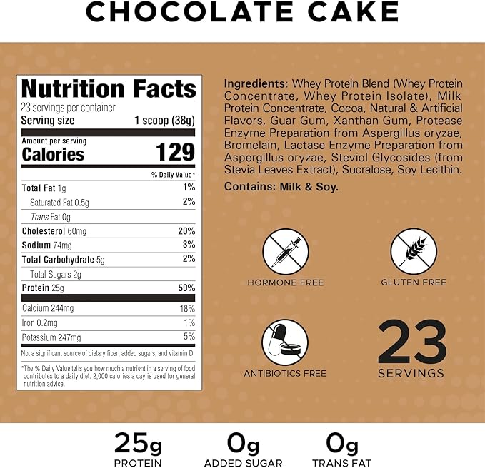 Revolution Nutrition High Whey Protein Powder 2LB Whey Isolate Gluten Free Lean Muscle Mass for Men &amp Women 25g of Protein Per Scoop 908 g 24 Servings (Chocolate Cake 2 Pound)