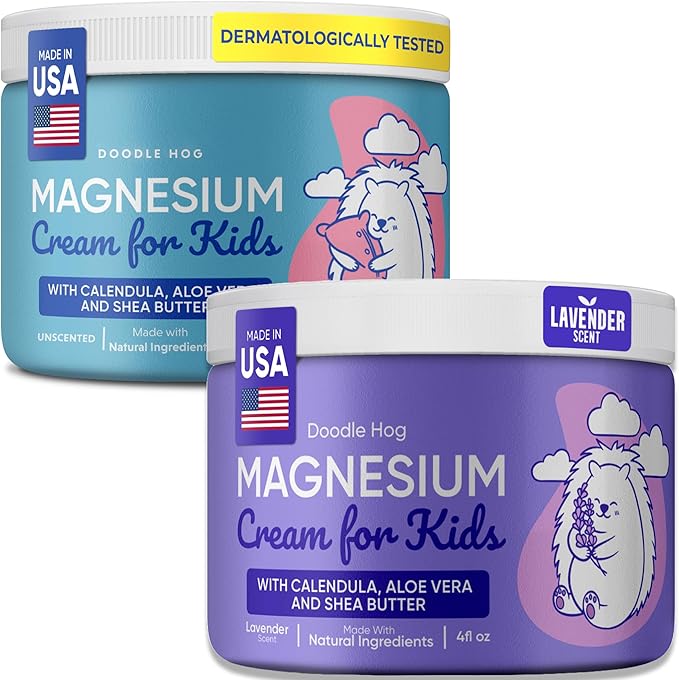 DOODLE HOG Magnesium Cream for Kids Bundle - Unscented &amp Lavender Lotion with Calendula Aloe Vera Shea Butter- Topical Magnesium Cream for Sleep - USA Made