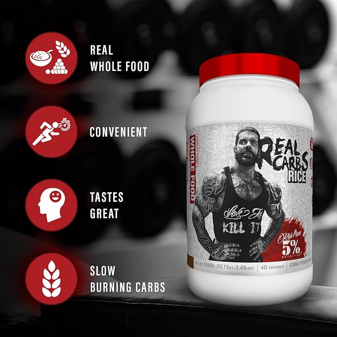 5% Nutrition Rich Piana Real Carbs Rice with Real Food Complex Carbohydrates Long-Lasting Low Glycemic Energy for Pre-Workout/Post-Workout Recovery Meal 3.5 lb 40 Servings (Cocoa Heaven)