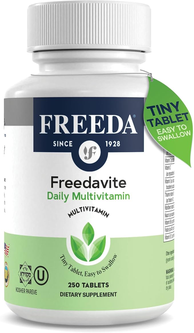 Freedavite Tiny Tablet - Moderate Multivitamin for Men and Women - Pure Vitamin A C D E B1 B2 B6 B12 Biotin Calcium Zinc Iron Magnesium Manganese Copper Selenium Iodine - 250 Count