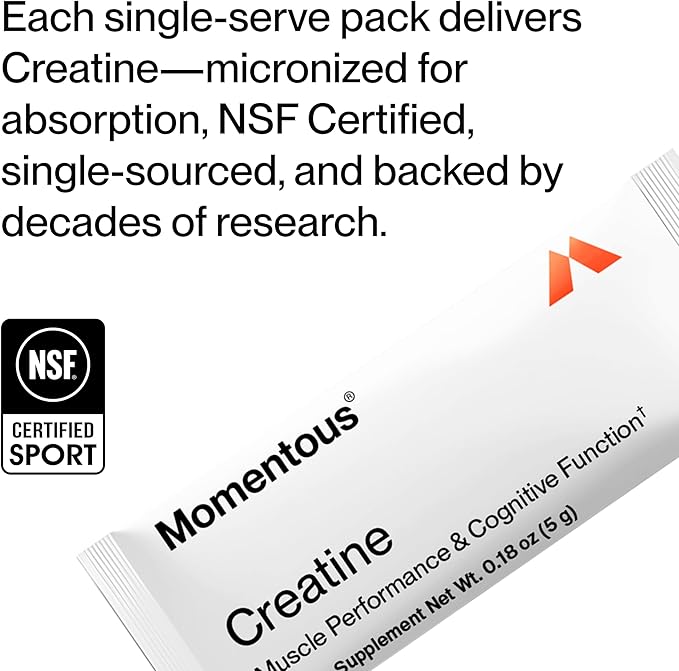 Momentous Creatine Monohydrate Powder - Creatine Powder - Supports Strength Lean Muscle &amp Recovery for Men &amp Women - NSF Certified for Sport - 5 g per Serving - 15 Servings