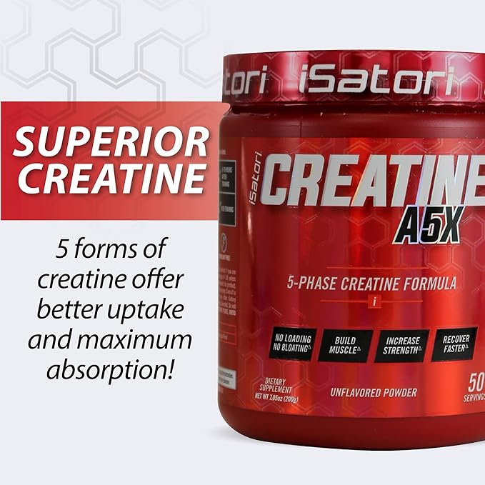 iSatori Creatine A5X with Creatine Monohydrate &amp Betaine Anhydrous for Muscle Growth Strength Building &amp Recovery - Dietary Supplement for Training &amp Weight Lifting - Unflavored (50 Serv