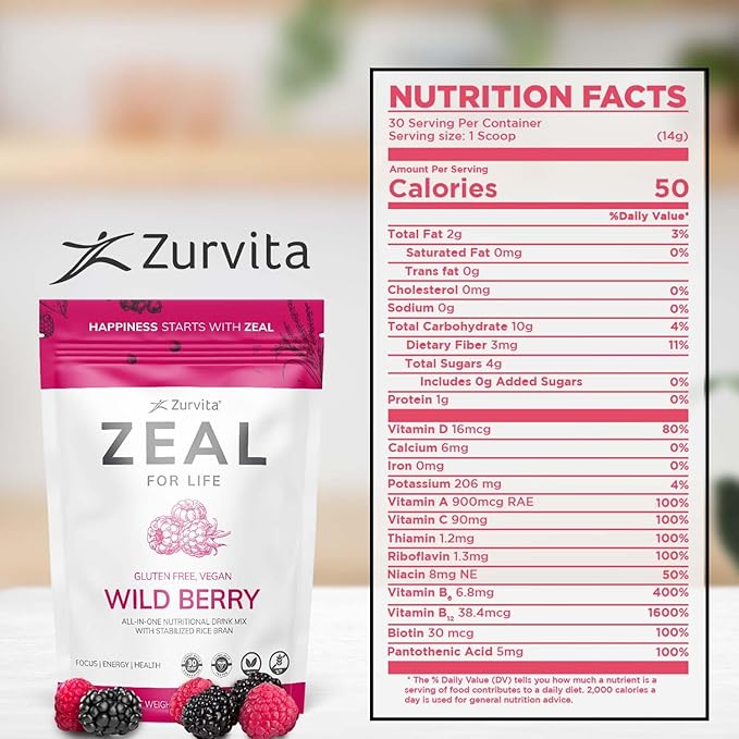 Zurvita - Zeal for Life 30-Day Wellness Bag - Wild Berry Flavor - Daily Nutritional Supplement for Vitality Immunity &amp Overall Wellness - 420 Grams