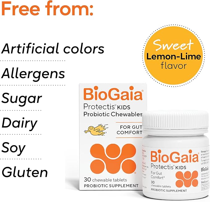 BioGaia Protectis Chewable Tablets for Toddlers Kids and Teens Occasional Stomach Pain Constipation Diarrhea and Regularity 30 Tablets 2 Pack