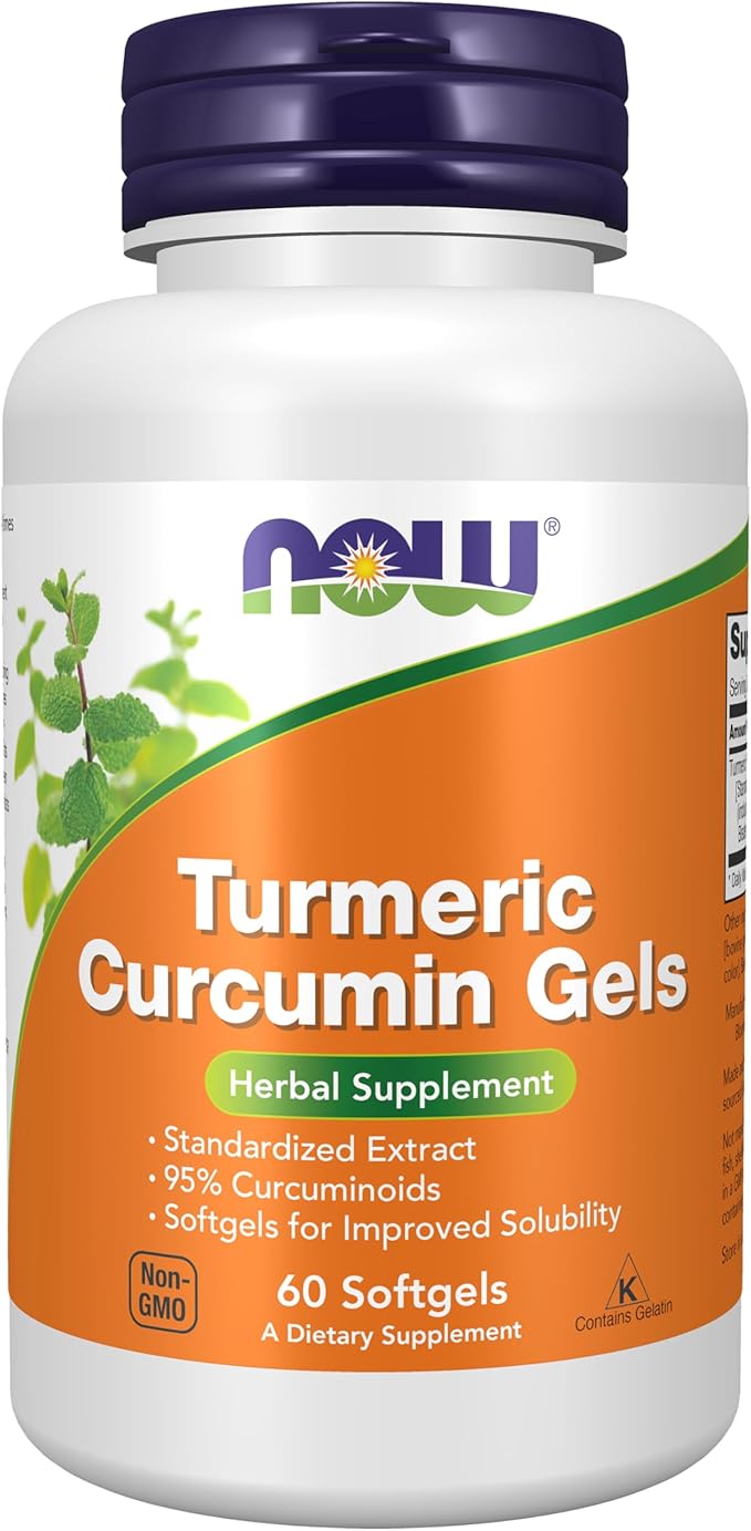 NOW Supplements Tumeric Curcumin (Curcuma longa) Gels Standardized Extract Herbal Supplement with 95% Curcuminoids 60 Softgels