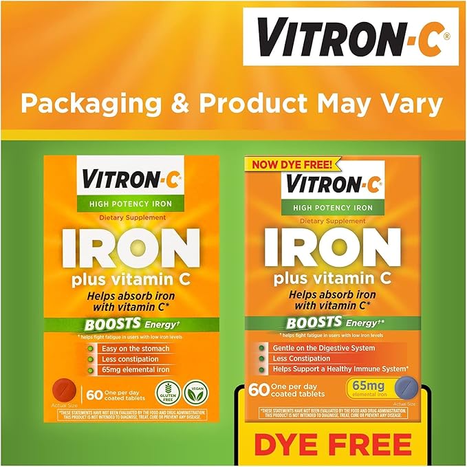 Vitron-C High Potency Iron Supplement with Vitamin C Pack of 3 (180 Count Total)