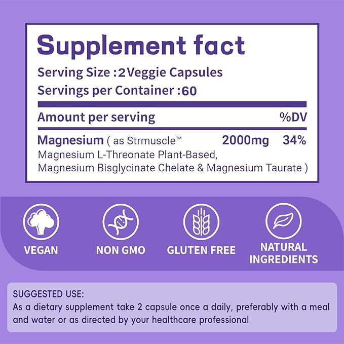 Magnesium L-Threonate Plant-Based by Strmuscle™ Supplement for Insomniacs Sleep Formula 2000mg 60 Day Sleep &amp Brain Support Vegetarian Friendly 01
