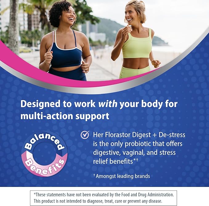 Florastor Probiotics for Women Digest and De-Stress Probiotics for Digestive Health Vaginal Probiotic and L-Theanine for Mind and Body Wellness 60 Capsules