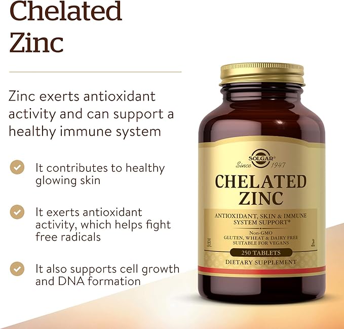 SOLGAR Vitamin B12 1000 mcg 250 Nuggets &amp Chelated Zinc 250 Tablets - Zinc for Healthy Skin