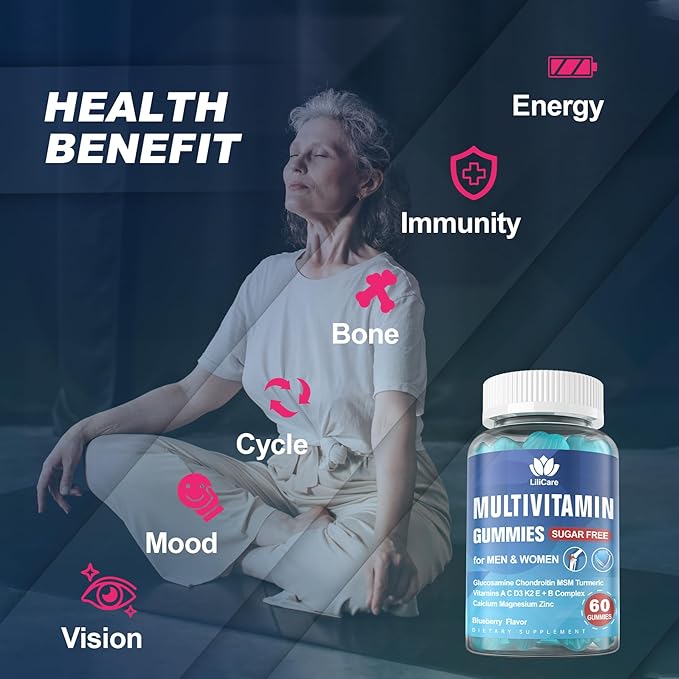 Sugar Free Triple Magnesium Gummies 400mg with Prebiotics &amp Probiotics for Muscles &amp Mood + Multivitamin with Glucosamine Chondroitin MSM for Flexibility &amp Immune Support for Men &amp Wom