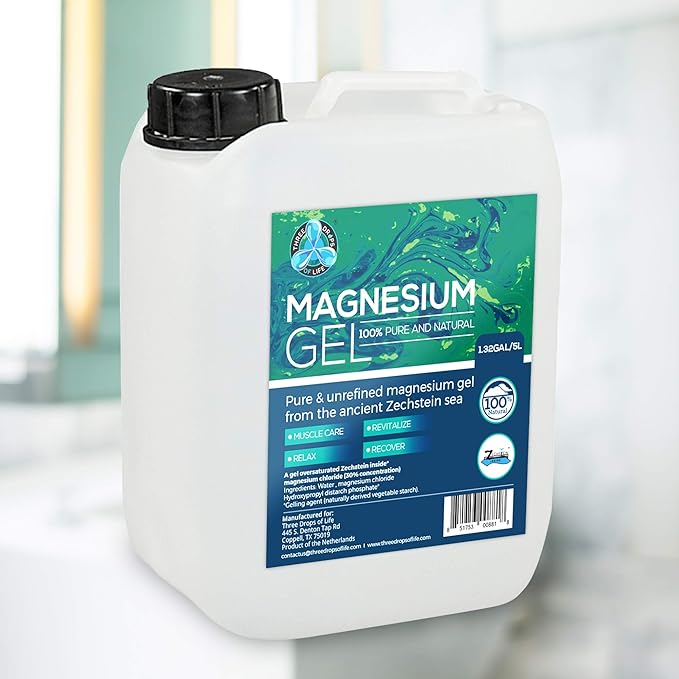 Magnesium Gel Best Topical Magnesium Chloride Gel for Dermal Skin Absorption Direct from The Netherlands Zechstein Sea - Supports Skin and Muscle Recovery (1.32Gal/5L)
