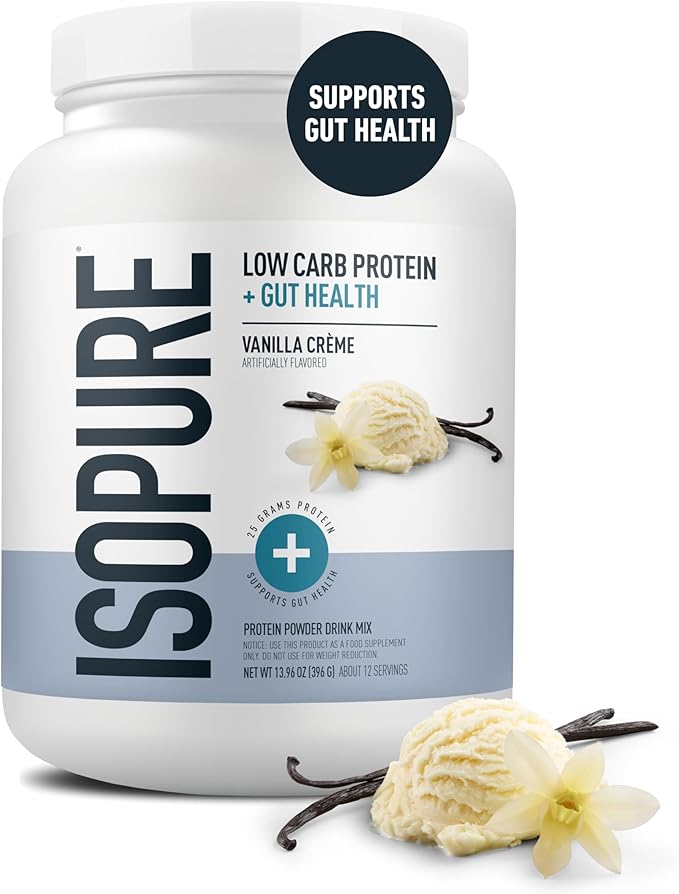 Isopure Protein + Gut Health &amp Immune Support Powder Vanilla Crème 25g Whey Protein with Prebiotics &amp Vitamins 12 Servings (Pack of 1)