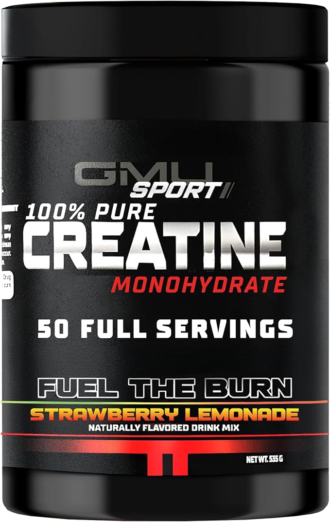 GMU SPORT - Flavored Creatine Monohydrate Powder for Men and Women - Pure Creatine Powder for Muscle Growth Enhanced Performance and Increased Strength - Creatine Strawberry Lemonade Supplement