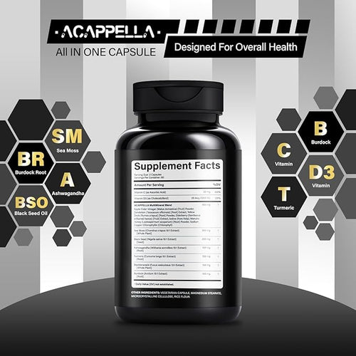 ACAPPELLA Sea Moss Ashwagandha Black Seed Oil Burdock Root Capsule with Vitamin C &amp D3 Turmeric Bladderwrack SupplementMixed Apple Cider Vinegar Elderberries Chlorophyll Element (1)