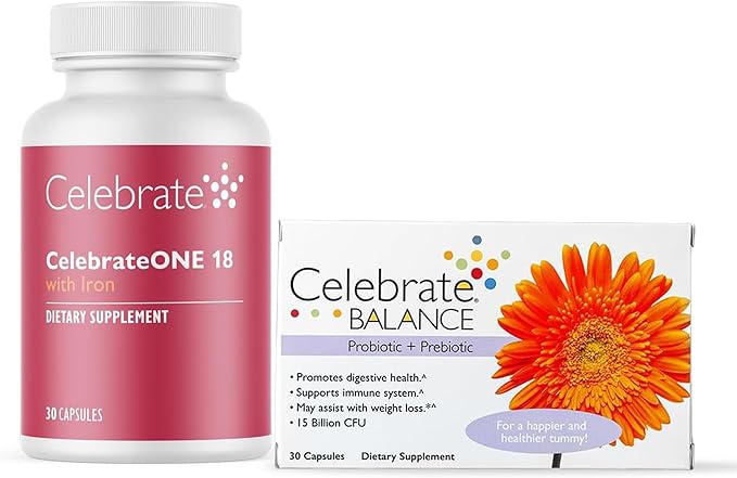 Celebrate Vitamins CelebrateONE 18 Multivitamin with Iron and Balance Probiotic + Prebiotic Capsules Bundle – Bariatric Vitamins for Post-Gastric Bypass &amp Sleeve Gastrectomy – Essential Digestive