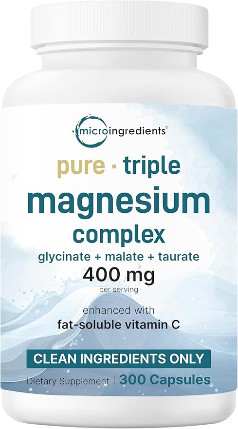 Micro Ingredients Pure Magnesium Complex 300 Capsules | Triple Magnesium Glycinate Malate Taurate with Vitamin C | 100% Chelated | Supports Muscles Nerves &amp Energy | Only Active Ingredients
