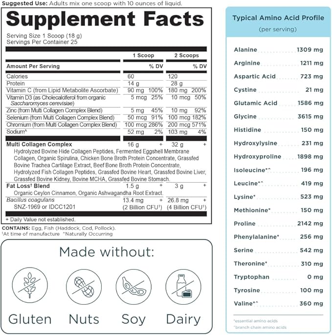 Ancient Nutrition Multi Collagen Advanced Peptides Powder Lean Cinnamon 25 Servings + Grass-fed Whey + Fat Loss Protein Powder Vanilla Cinnamon 18 Servings