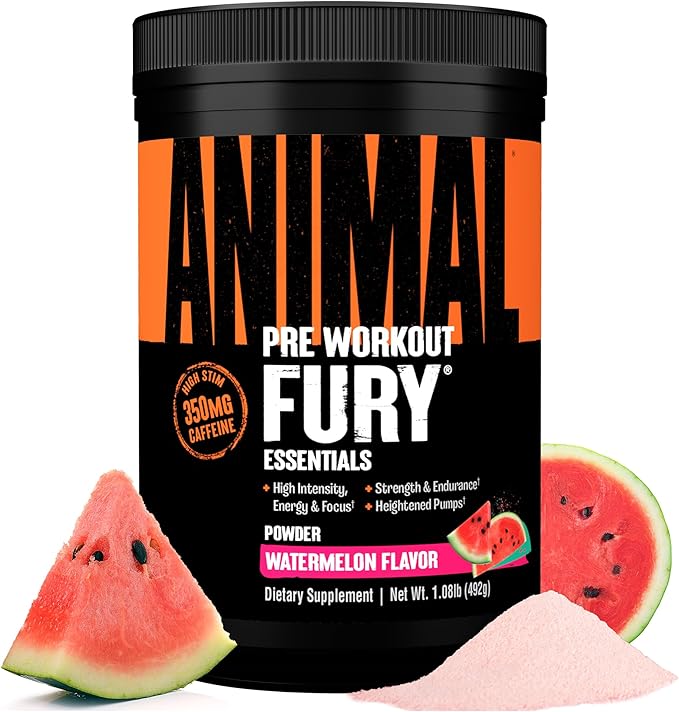 Animal Fury Pre Workout Powder Supplement for Energy and Focus 5g BCAA 350mg Caffeine Nitric Oxide Without Creatine Powerful Stimulant for Bodybuilders Watermelon