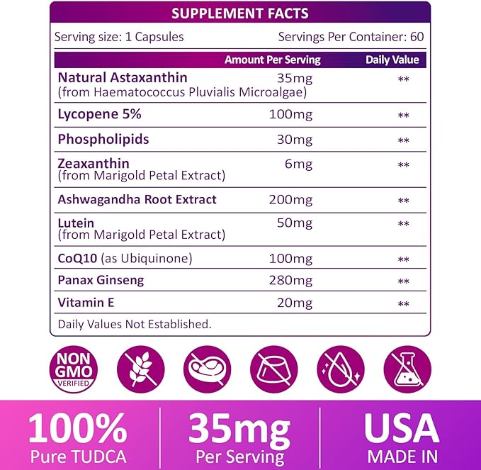Liposomal Astaxanthin Supplement Complex 9-in-1 with Ashwagandha Lycopene Zeaxanthin Antioxidant Supplement Support Eye Skin &amp Joint Health 180 Capsules