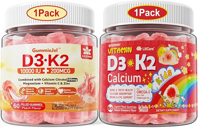 Bundle Vitamin D3K2 Gummies for Kids &amp D3K2 Gummies for Adults