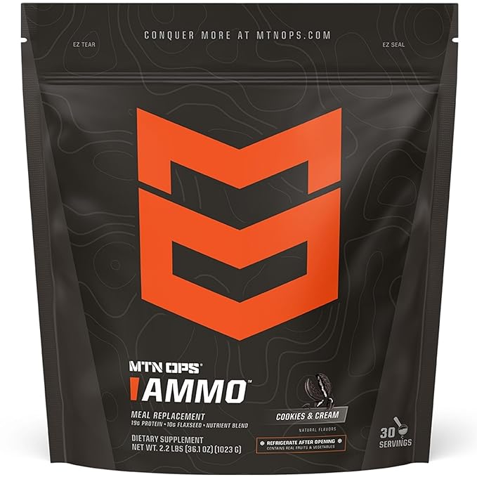 MTN OPS Ammo Meal Replacement Shake Powder – 19g Protein 10g Flaxseed 4.5g Whole Foods Real Fruits &amp Vegetables – Daily Nutrition &amp On-the-Go Fuel 30 Servings Cookies &amp Cream