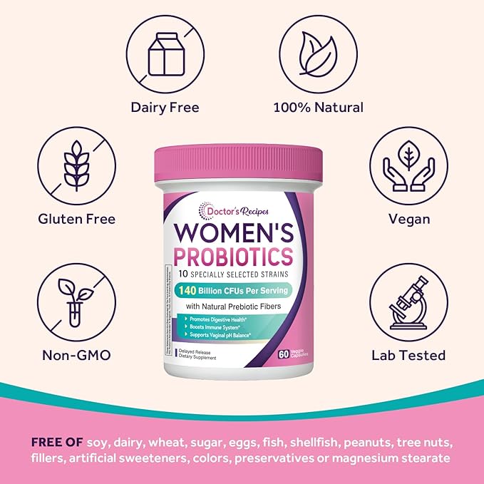Doctor's Recipes Probiotics for Women + Ultra Vitamin B Complex Bundle 140 Billion CFU Probiotics with Organic Prebiotics 10 Strains Plus All 8 Essential B Vitamins with B12 Methylcobalamin Daily